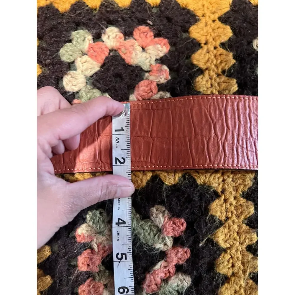 Vintage Italian Cognac Leather Wide Double Buckle Statement Waist Belt 31”-33”